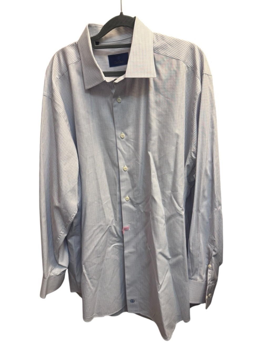 DAVID DONAHUE  Blue White Brown Check Shirt 18 34/35 Cotton Like New Wedding EUC
